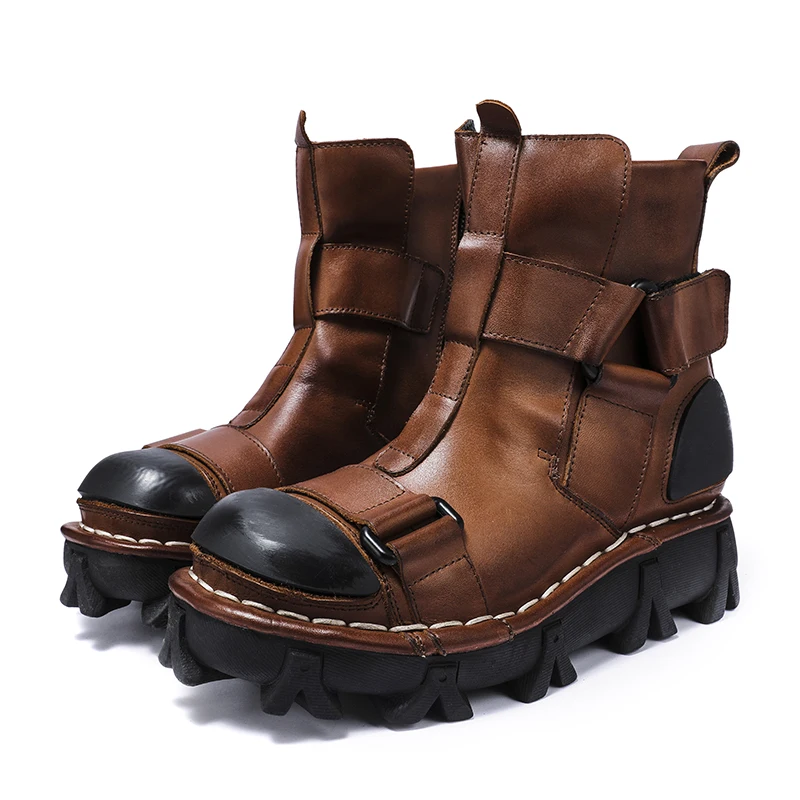Leather Work Fabric - Botas de motocicleta de couro genuíno