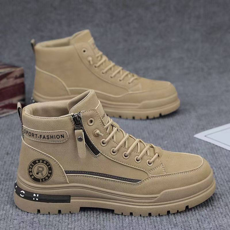 Leather Work Fabric - Homens retro botas de trabalho de