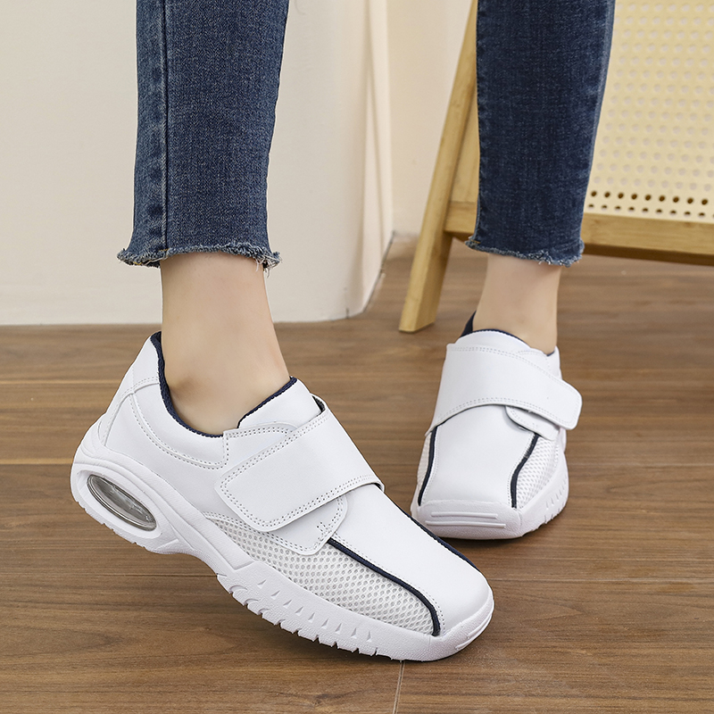 Leather Work Fabric - Profissional puro branco sapatos de enfermagem